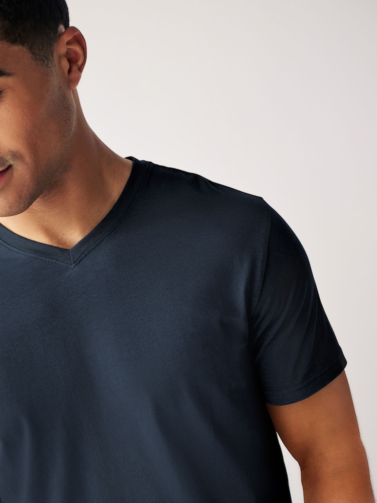 Navy Blue Regular Fit Essential V-Neck T-Shirt - Image 4 of 6