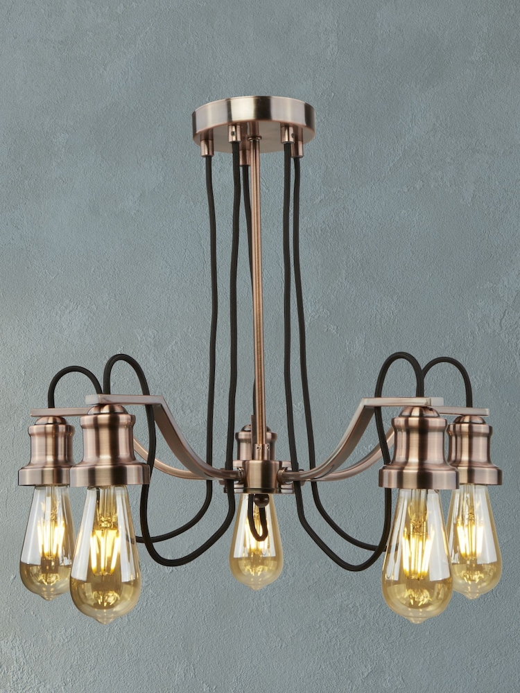 Searchlight Antique Copper Penny 5 Light Cable Ceiling Light With Braided Fabric Cable - Image 1 of 2