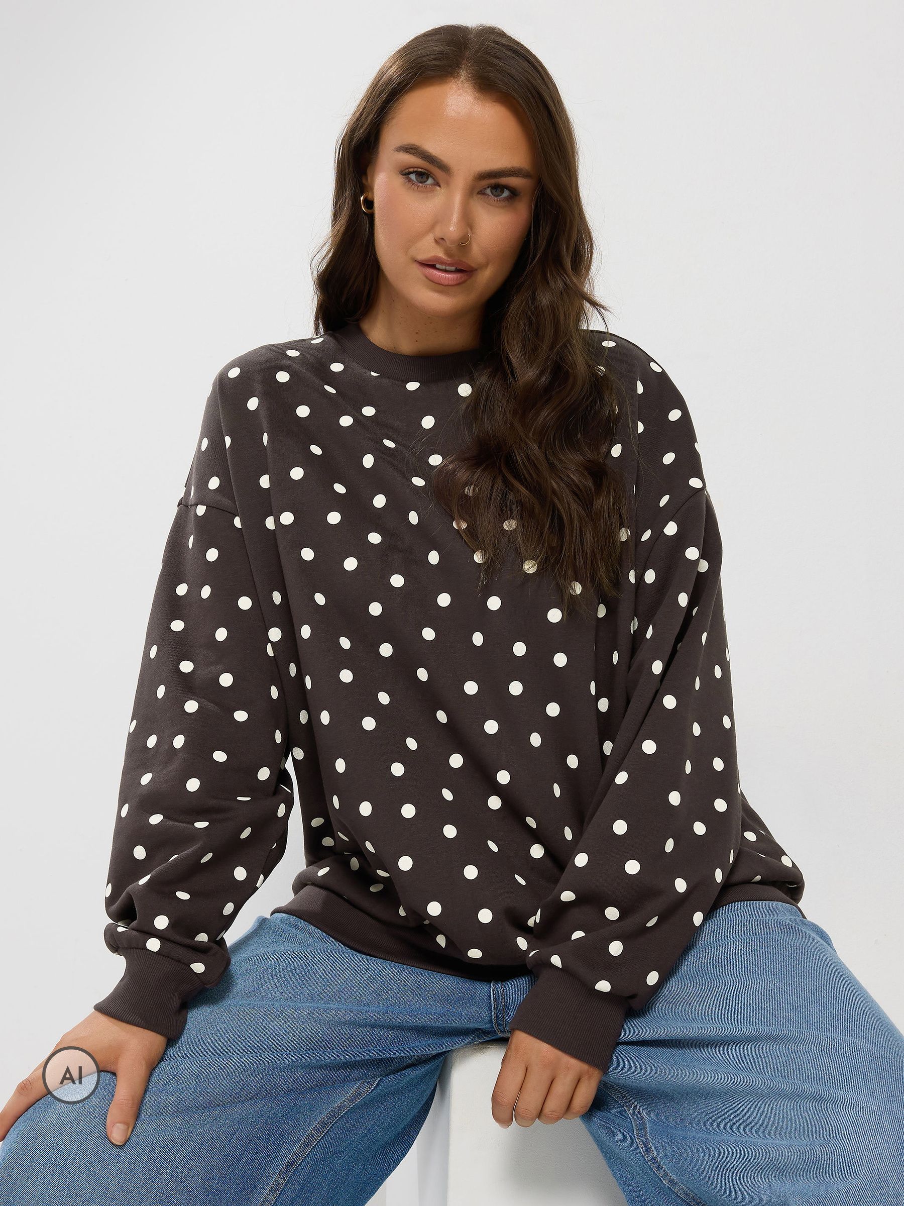Yours Women's Chocolate Polka Dot Sweatshirt In Size 34-36 - Image 5