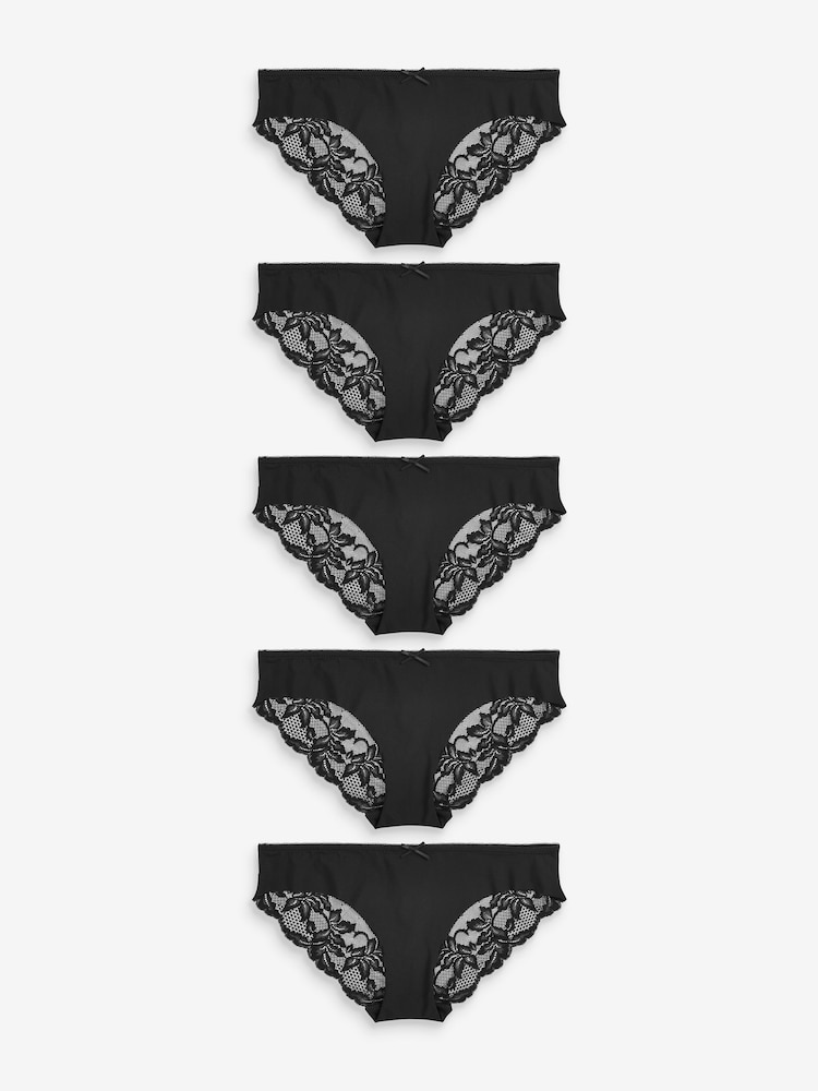 Schwarz - Nahtlose Brazilian-Spitzenslips im 5er-Pack - Bild 1 von 5