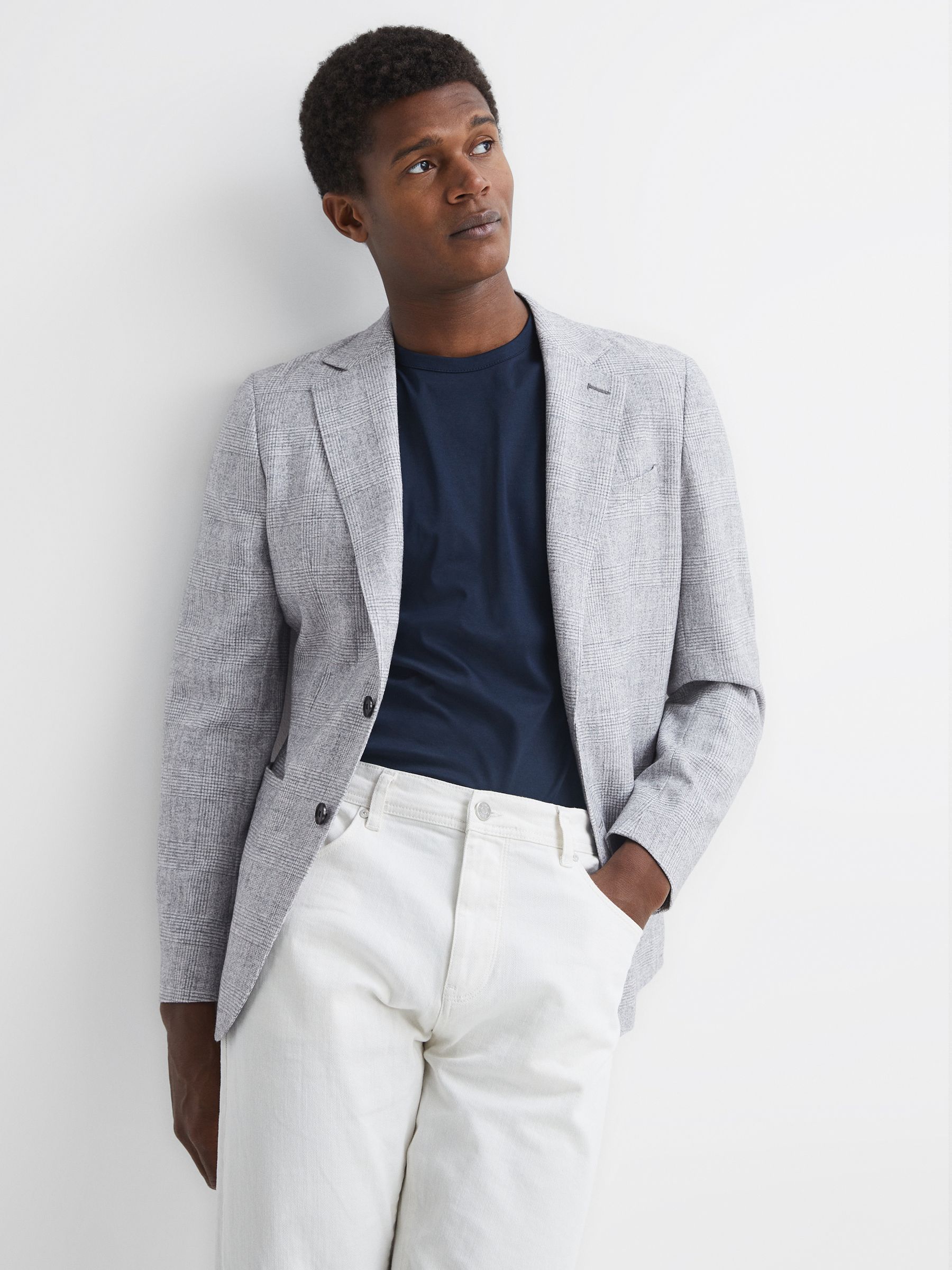 Buy Reiss Grey Lindhurst Single Breasted Check Blazer from Next Luxembourg