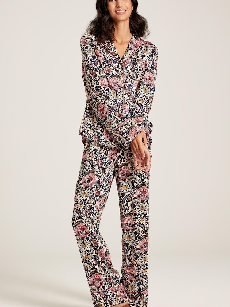 Joules Alma Navy Floral Pyjama Set - Image 1 of 8