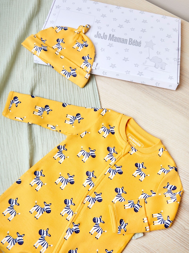 JoJo Maman Bébé Mustard Yellow Zebra 2-Piece Letter Box Gift Set - Image 1 of 2