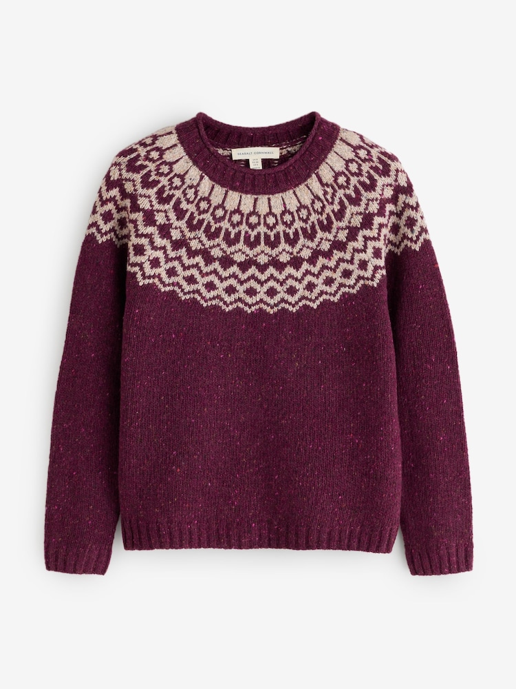 Seasalt Cornwall Purple Port Kinnis Fair Isle Jumper With Merino - Image 1 of 1 Seasalt Cornwall Purple Port Kinnis Fair Isle Jumper With Merino - Image 1 of 1