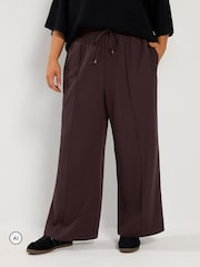 Yours Curve Brown Pleated Wide Leg Trousers - Image 1 of 6