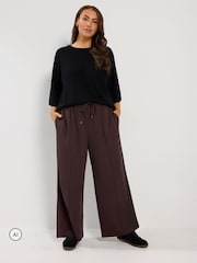 Yours Curve Brown Pleated Wide Leg Trousers - Image 2 of 6