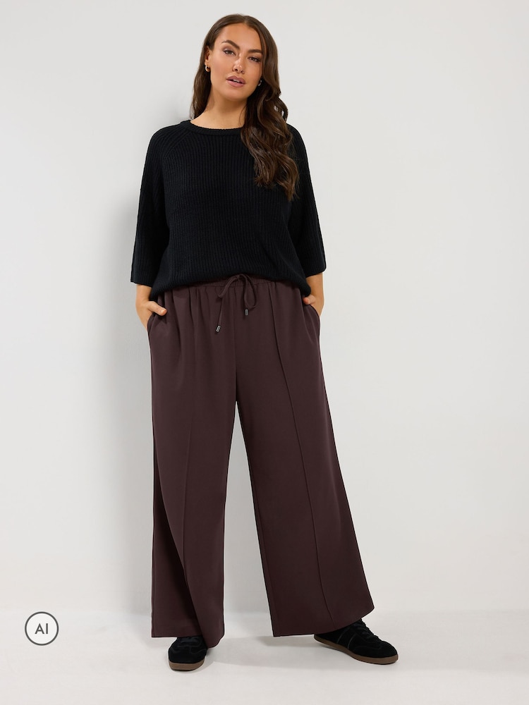Yours Curve Brown Pleated Wide Leg Trousers - Image 2 of 6