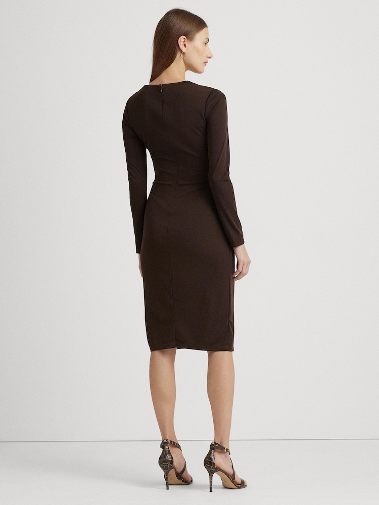 Lauren Ralph Lauren Brown Chain Trim Cutout Jersey Dress - Image 2 of 6