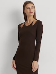 Lauren Ralph Lauren Brown Chain Trim Cutout Jersey Dress - Image 3 of 6