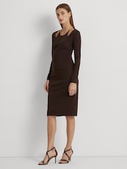 Lauren Ralph Lauren Brown Chain Trim Cutout Jersey Dress - Image 4 of 6
