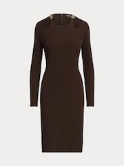 Lauren Ralph Lauren Brown Chain Trim Cutout Jersey Dress - Image 6 of 6