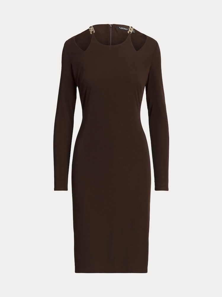 Lauren Ralph Lauren Brown Chain Trim Cutout Jersey Dress - Image 6 of 6