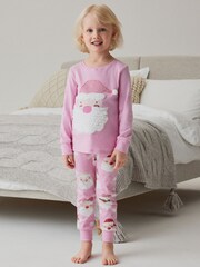 Pink/White Santa Matching Family Girls Christmas Pyjamas (9mths-12yrs) - Image 1 of 10