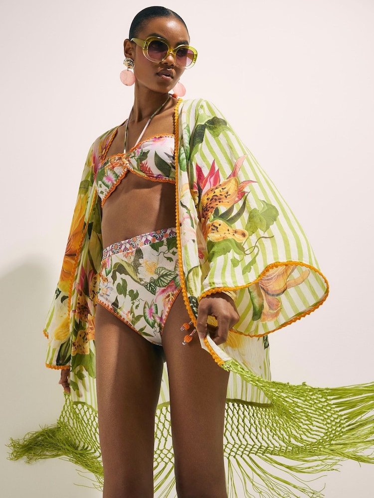River Island Green Del Maar Fringed Kimono Coverup - Image 1 of 4