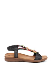Pavers Black Pavers Embellished Flat Black Sandals - Image 2 of 6