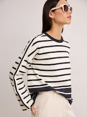 Ecru/Navy Smart Stripe Crew Neck Sweatshirt - Image 1 of 7