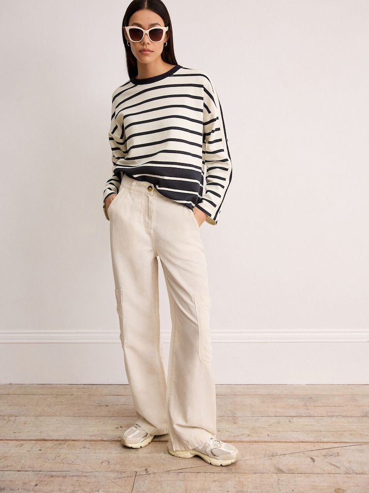 Ecru/Navy Smart Stripe Crew Neck Sweatshirt - Image 2 of 7