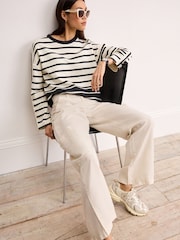 Ecru/Navy Smart Stripe Crew Neck Sweatshirt - Image 3 of 7