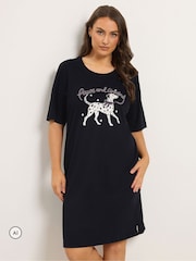Yours Curve Black 'Paws & Unwinding' Dalmatian Nightdress - Image 1 of 6