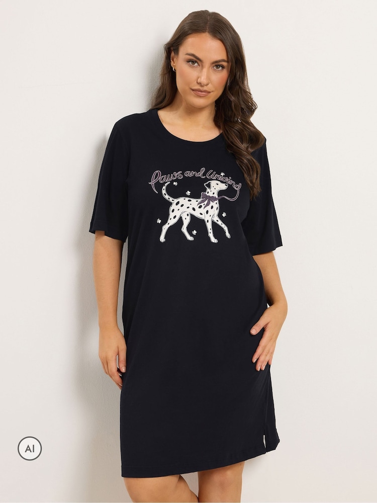 Yours Curve Black 'Paws & Unwinding' Dalmatian Nightdress - Image 1 of 6