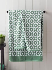Green Tile Geo Towel 100% Cotton - Image 1 of 4