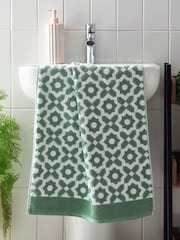 Green Tile Geo Towel 100% Cotton - Image 2 of 4