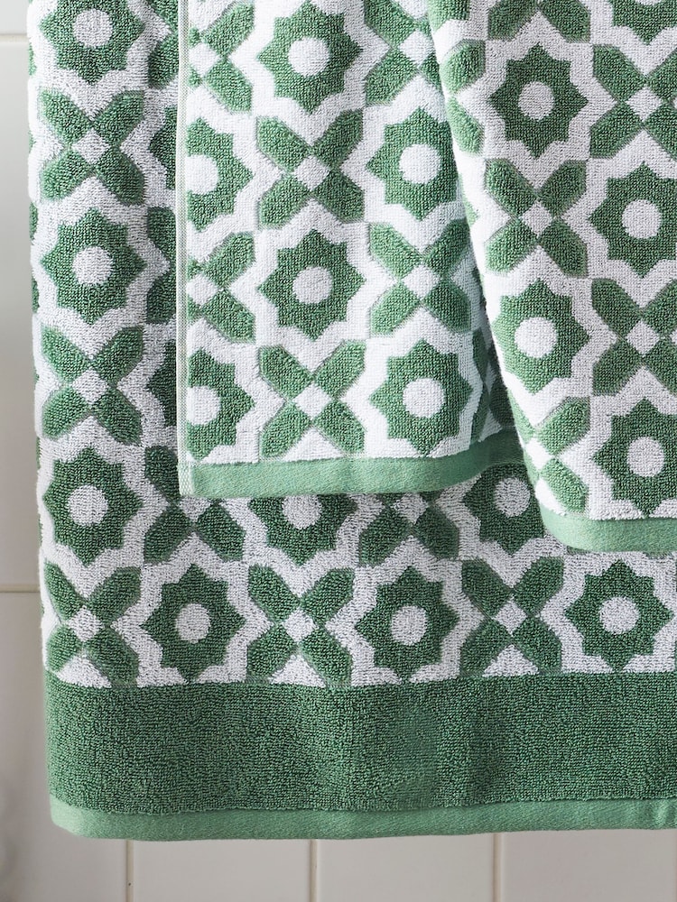Green Tile Geo Towel 100% Cotton - Image 4 of 4