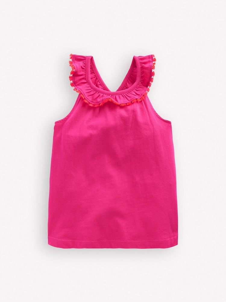 Boden Pink Ruffle Neck Trim Top - Image 1 of 3 Boden Pink Ruffle Neck Trim Top - Image 1 of 3