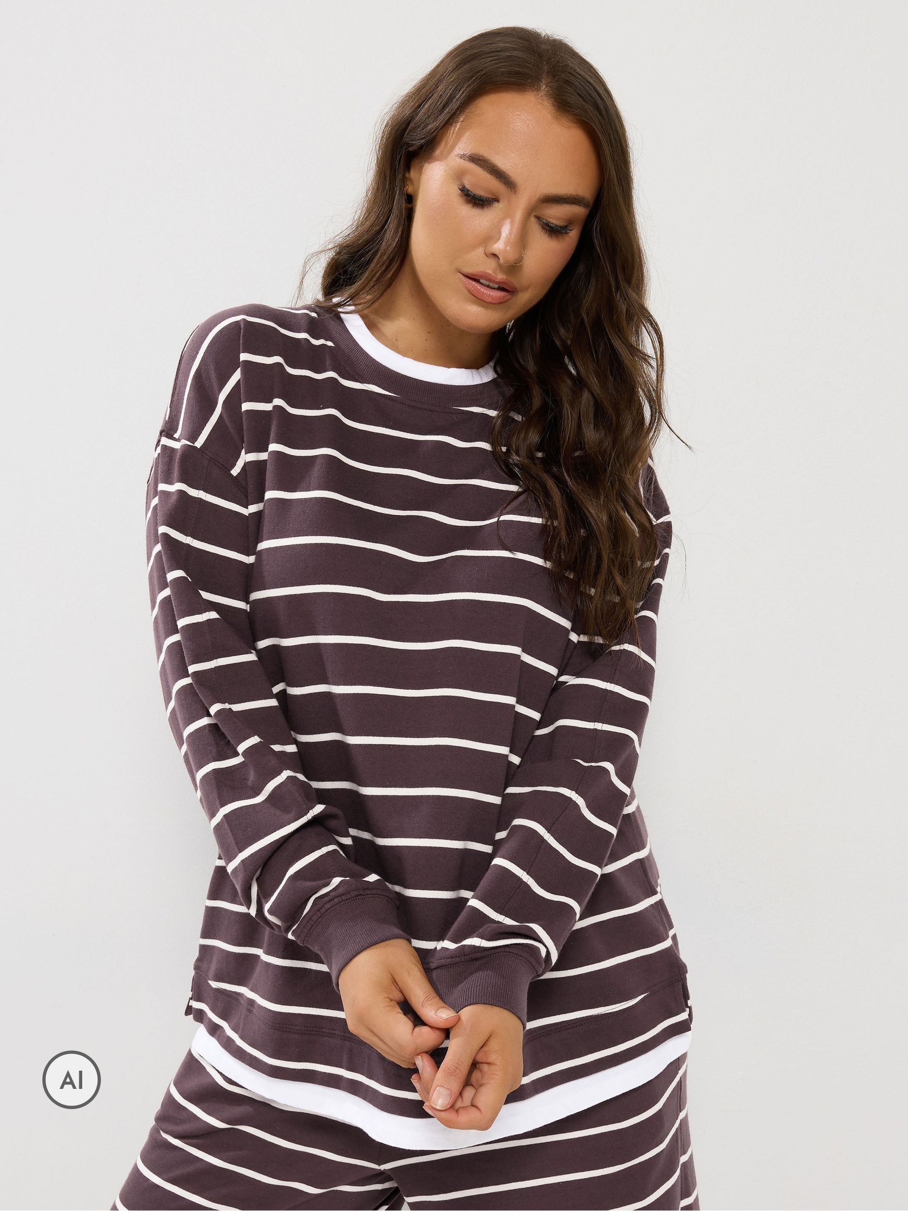 Yours Women's Stripe 2-In-1 Top in Chocolate | Size: 34-36 - Image 6
