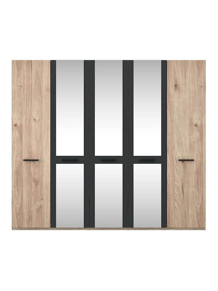 Wiemann Oak Jenson Matt and Mirror Semi Fitted 5 Door Wardrobe - Image 2 of 2