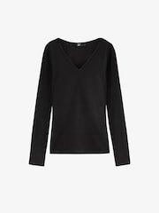 Friends Like These Black/White/Aubergine V-Neck Long Sleeve Ribbed Tops 3 Pack - Image 2 of 5