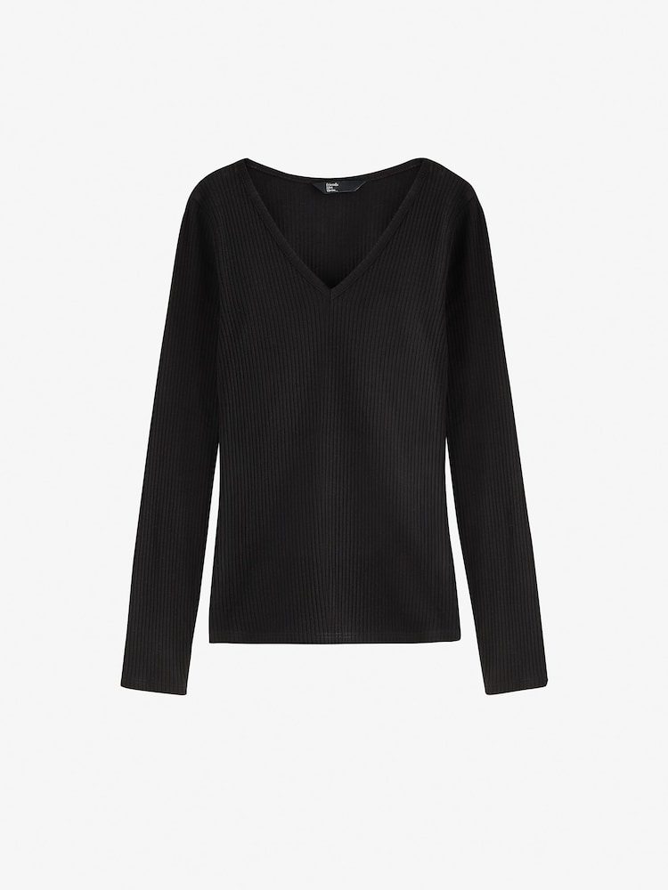 Friends Like These Black/White/Aubergine V-Neck Long Sleeve Ribbed Tops 3 Pack - Image 2 of 5