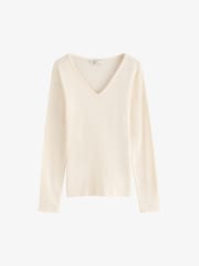 Friends Like These Black/White/Aubergine V-Neck Long Sleeve Ribbed Tops 3 Pack - Image 4 of 5