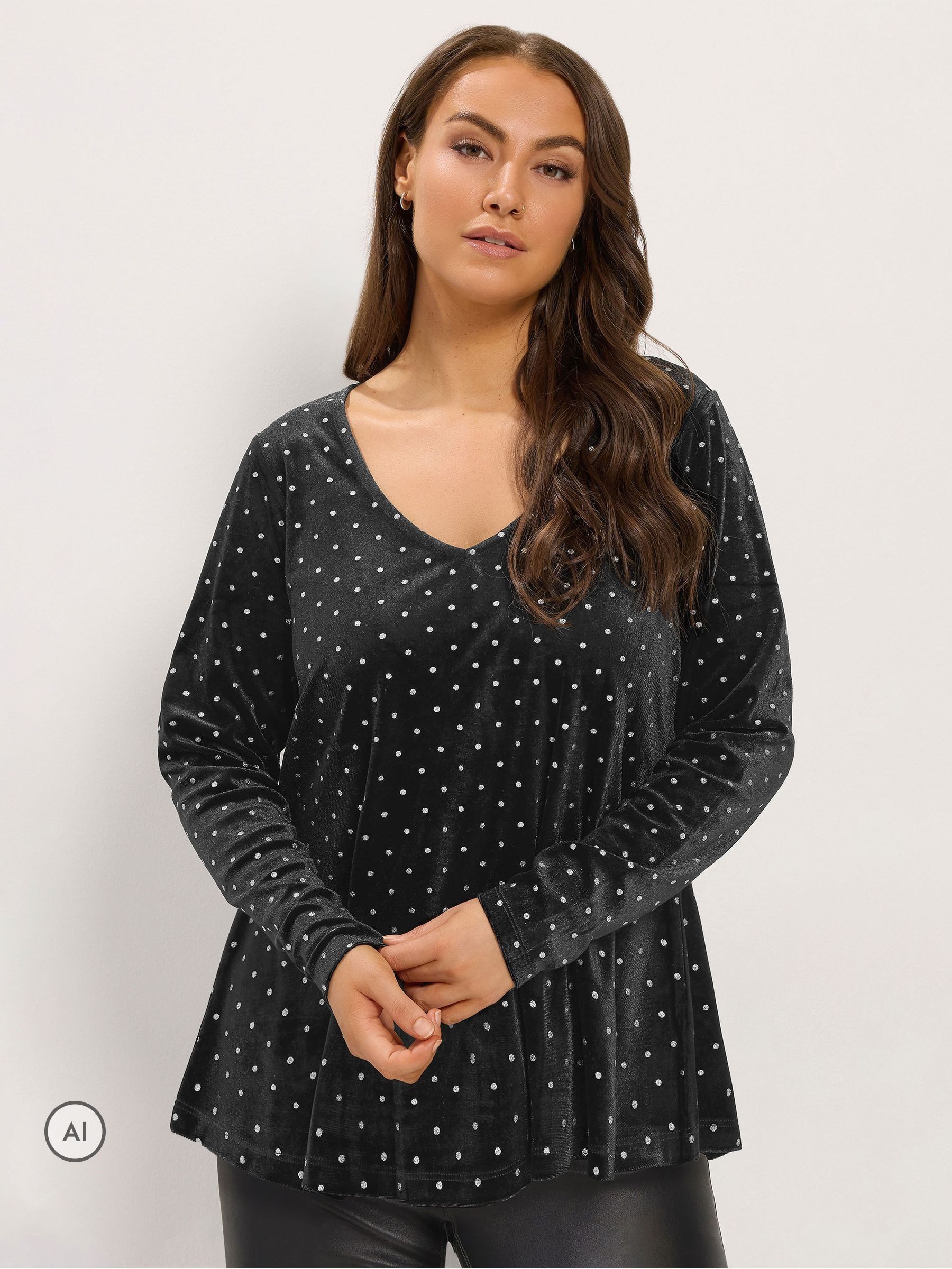 Yours Women's Black Glitter Polka Dot Top In | Size: 38/40 - Image 2