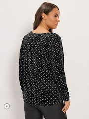 Yours Curve Black Glitter Polka Dot Top - Image 3 of 6