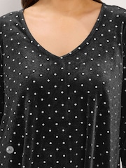 Yours Curve Black Glitter Polka Dot Top - Image 4 of 6