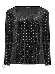 Yours Curve Black Glitter Polka Dot Top - Image 5 of 6