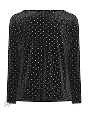 Yours Curve Black Glitter Polka Dot Top - Image 6 of 6
