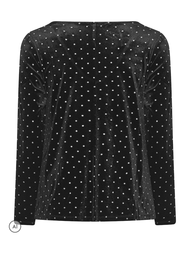 Yours Curve Black Glitter Polka Dot Top - Image 6 of 6