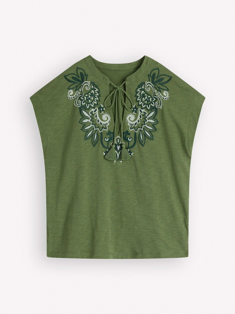 Boden Green Nina Embroidered Notch T-Shirt - Image 6 of 6 Boden Green Nina Embroidered Notch T-Shirt - Image 6 of 6