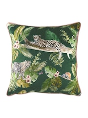 Evans Lichfield Green Jungle Leopard Velvet Polyester Filled Cushion - Image 1 of 2