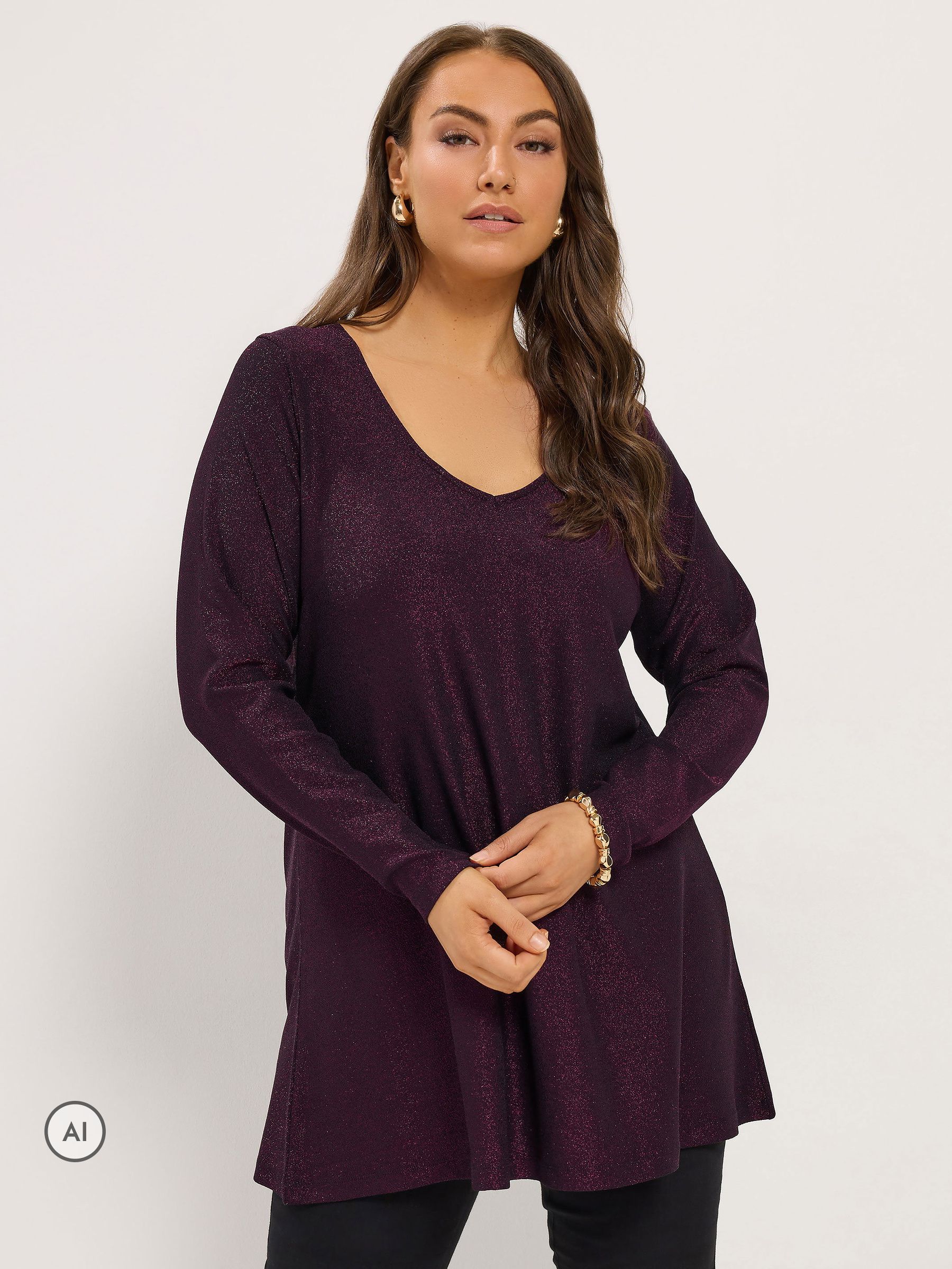 Yours Women's Purple Sparkle Swing Tunic Top In Size 30-32 - Image 1