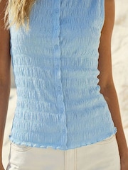 Roman Blue Plisse Mock Button Top - Image 4 of 4