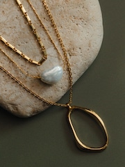 Orelia London Gold Tone Oval & Pearl 3-Row Necklace - Image 2 of 4