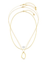 Orelia London Gold Tone Oval & Pearl 3-Row Necklace - Image 3 of 4