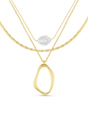 Orelia London Gold Tone Oval & Pearl 3-Row Necklace - Image 4 of 4