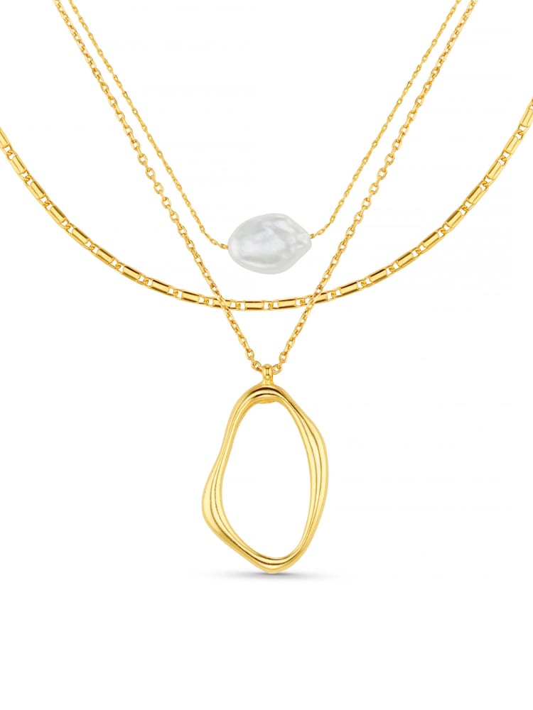 Orelia London Gold Tone Oval & Pearl 3-Row Necklace - Image 4 of 4
