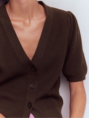 Boden Brown Hayley Cotton V-neck Cardigan - Image 2 of 5