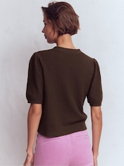 Boden Brown Hayley Cotton V-neck Cardigan - Image 3 of 5