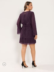 Yours Curve Purple Metallic Tiered Dress - Image 4 of 6